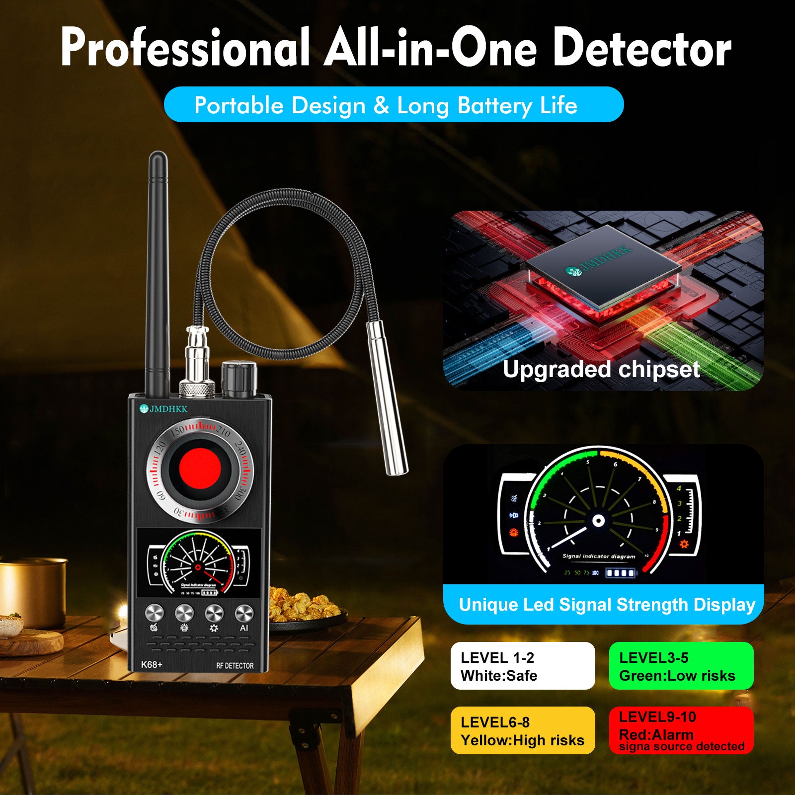 Hawkspy K68 Intelligent Wireless Signal Detector with Auto Scan – Privacy Protection Tool