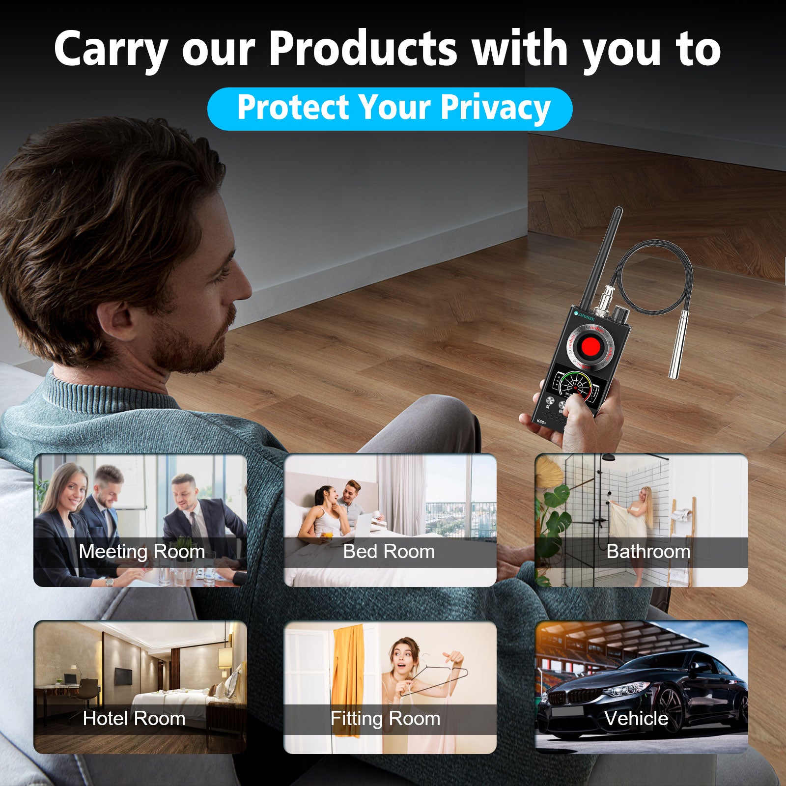 Hawkspy K68 Intelligent Wireless Signal Detector with Auto Scan – Privacy Protection Tool